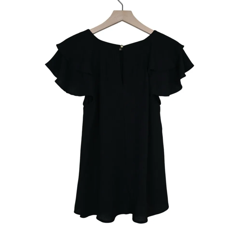 Ces Lemme Womens M Black Flutter Sleeve Blouse Size M - Image 2