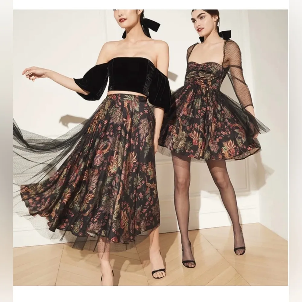 NWT $625 Cara Cara Ritchie Dress Multi Jacobean Black Size Medium - Image 3