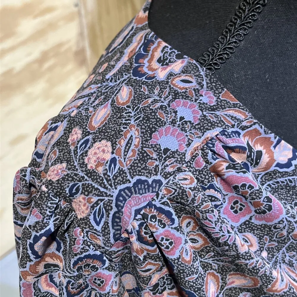 EVEREVE Women Olympia Dress Floral Paisley Long Sleeve Chiffon Mini Size Medium - Image 8