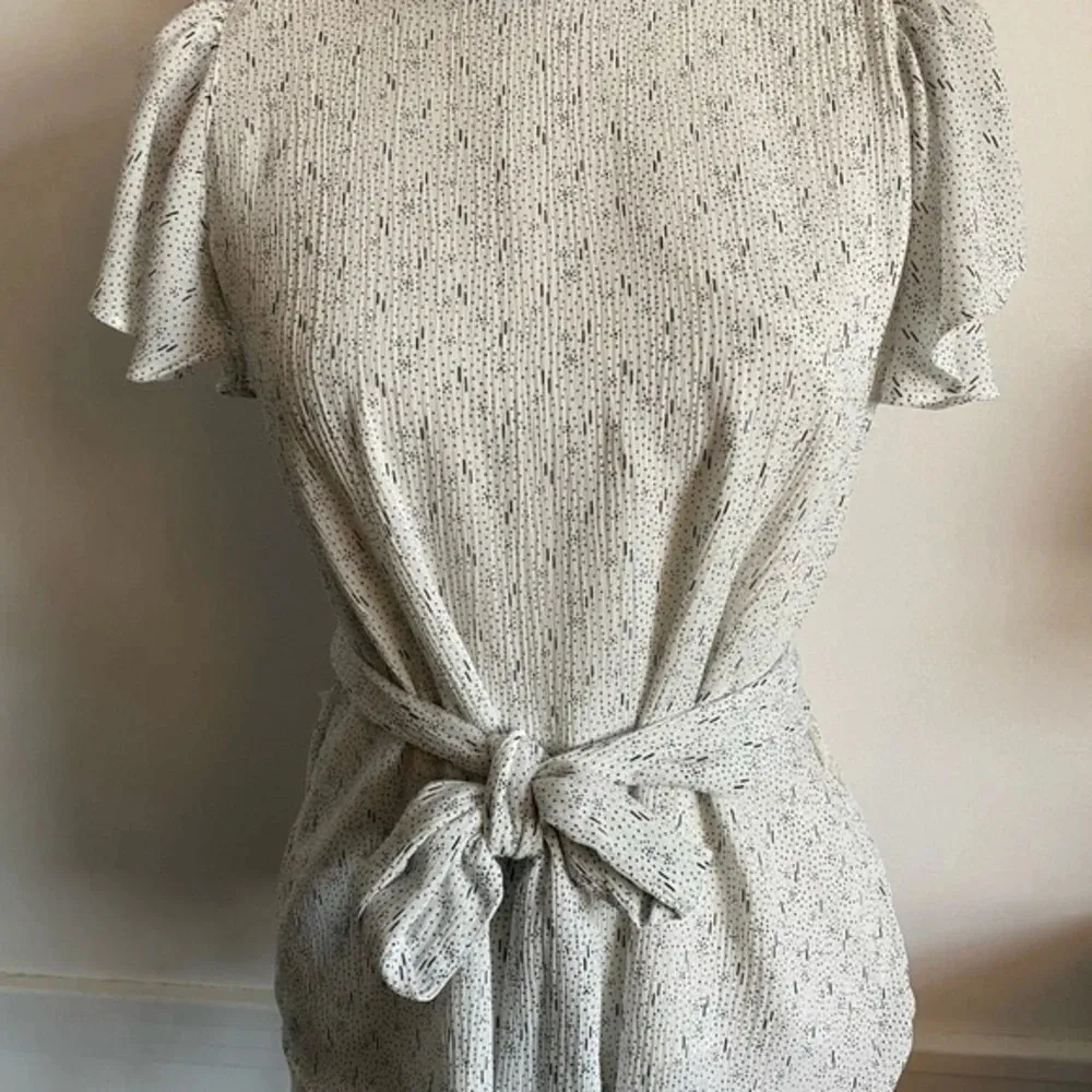 Loft • White Petite Dotted Flutter Tie Waist Blouse - Image 2