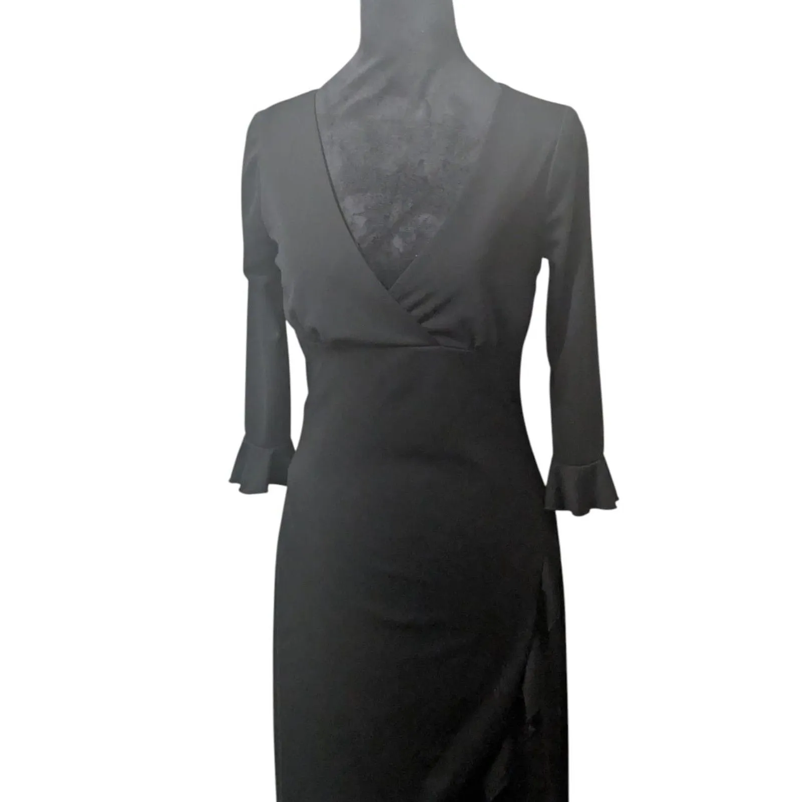 Vintage La Belle Black Ruffle Wrap Dress Long Sleeve Whimsigoth Goth Witchy M Size M - Image 2