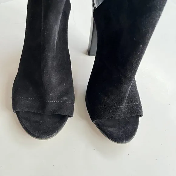 VINCE MADE IN ITALY BLACK‎ SUEDE HIGH HEELED ANKLE BOOTS OPEN TOE WOMENS SIZE 9M - Image 2