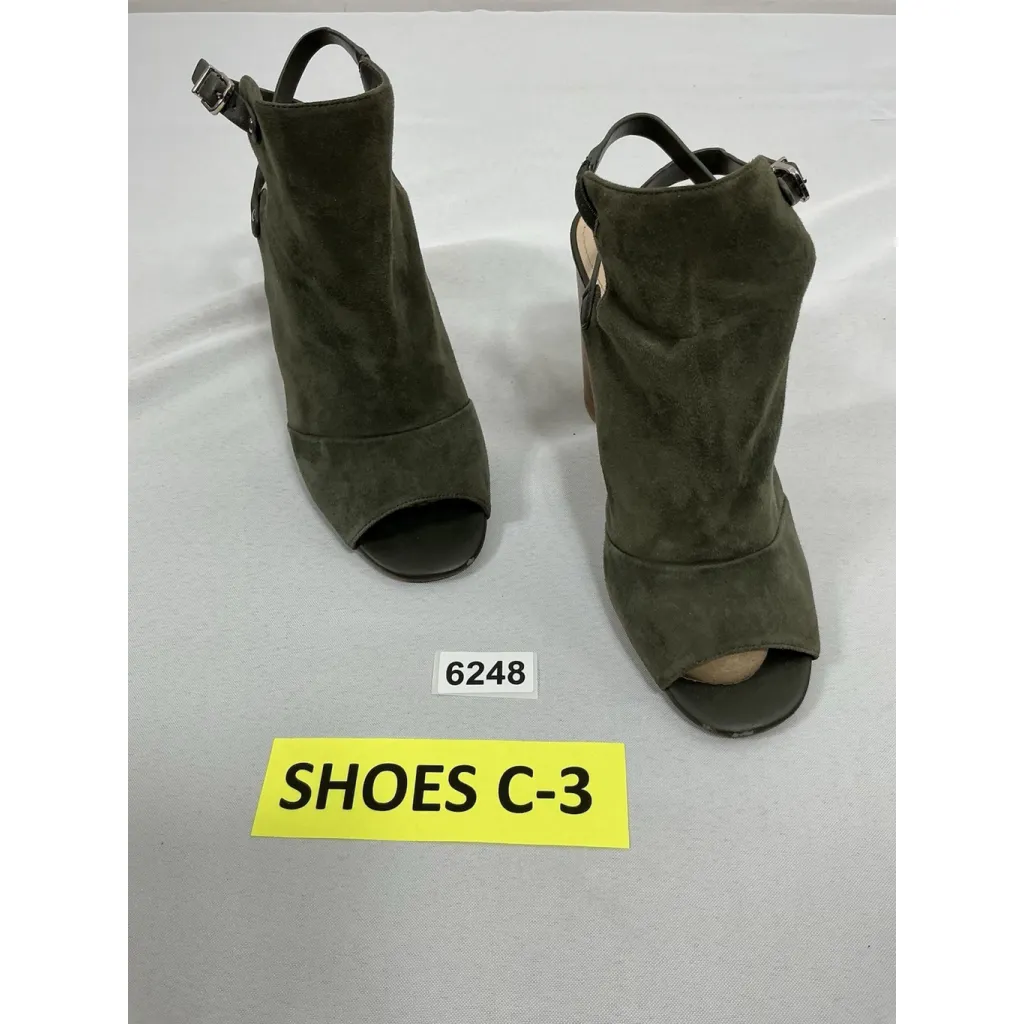 Womans White House Black Market Booties 9 M Green Slingback Block Heel Open Toe - Image 3