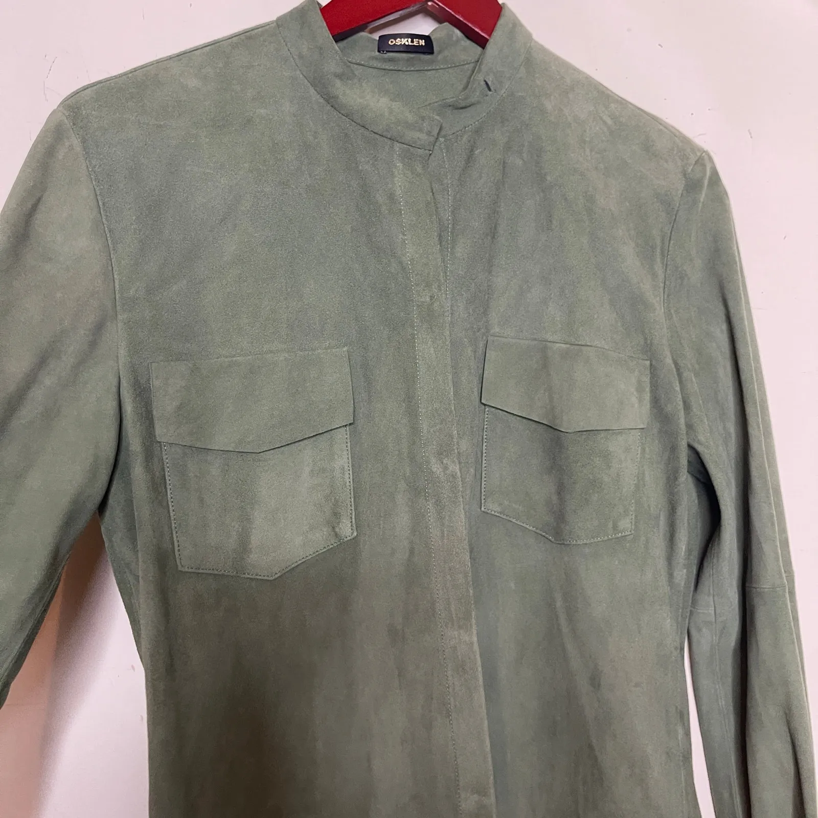 Osklen green suede 100% leather button down shirt shaket jacket sz M Size M - Image 3