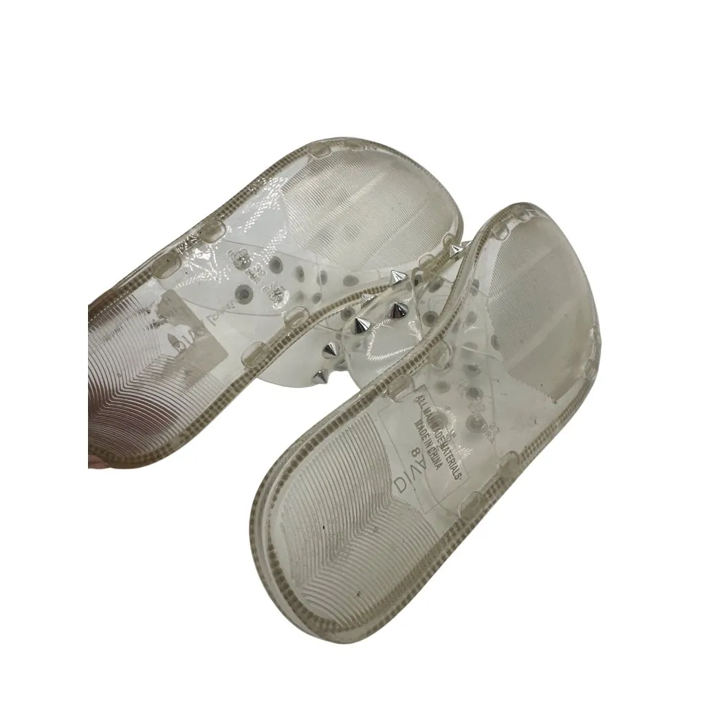 Wide Diva Lounge 8 Clear Jelly Slide Silver Studs Rhinestone Trim Footwear - Image 8