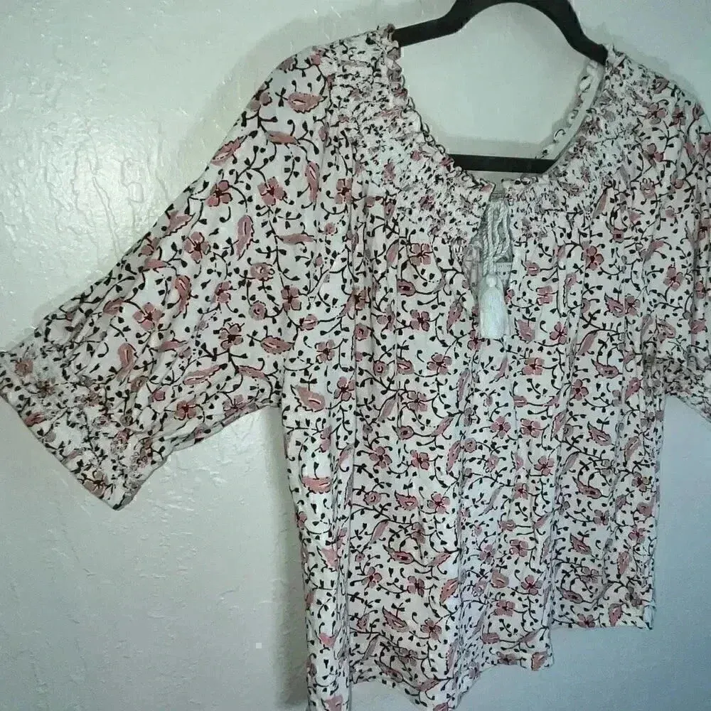 Lucky Brand Women's On or Off Shoulder Floral Peasant Top Medium‎ - Image 4