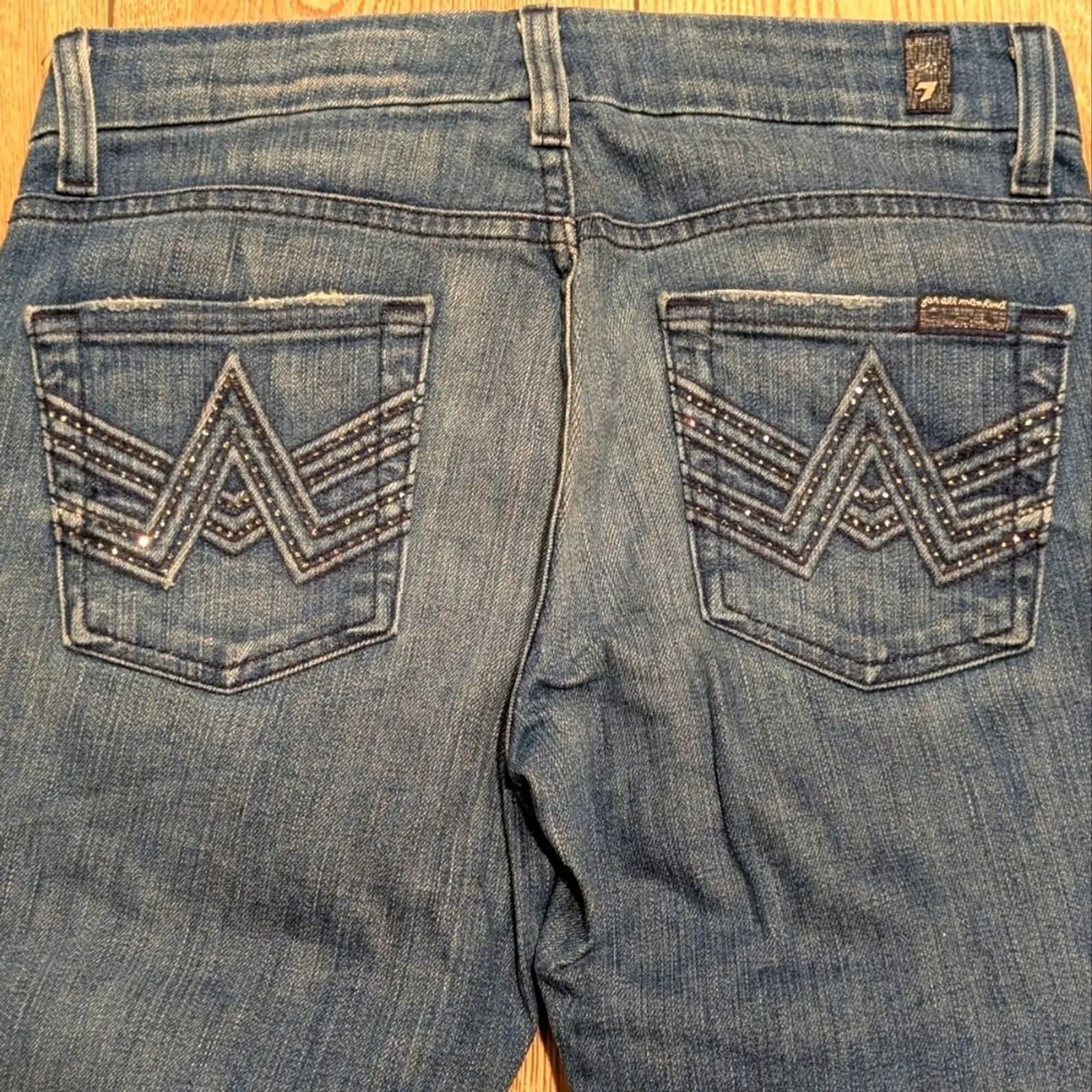 7 For All Mankind Crystal A Pocket Jeans Womens 26 Bling Bootcut Boot Leg Denim - Image 5