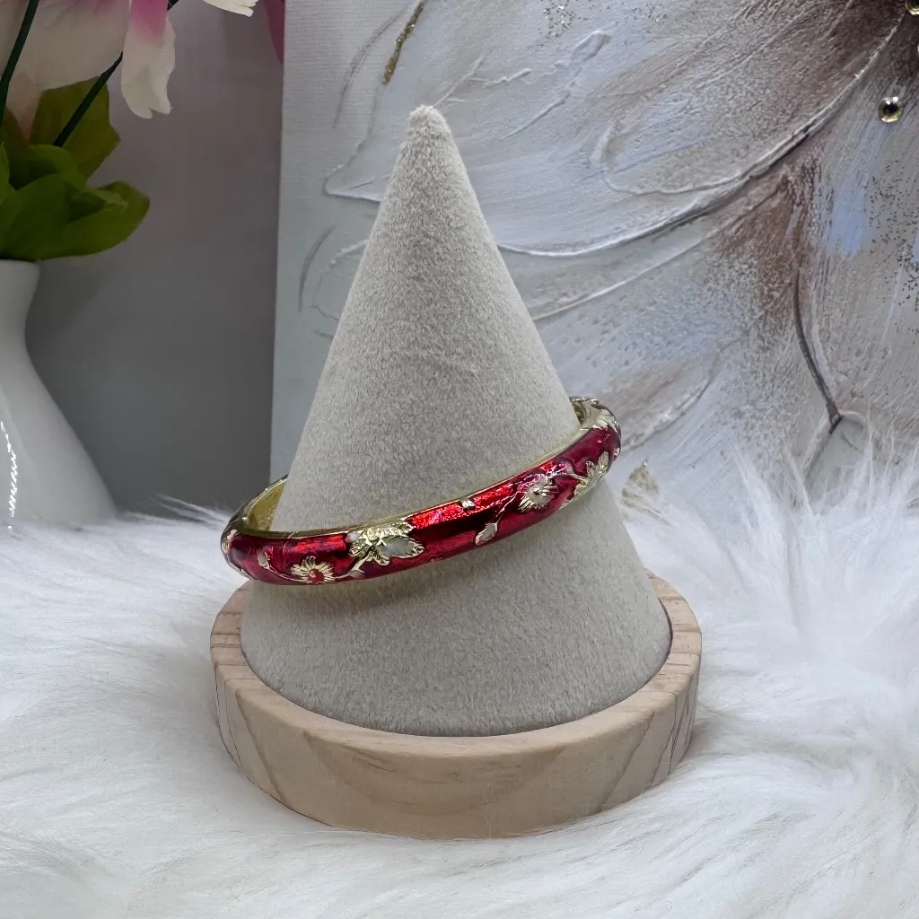 Red Flower Enamel Cloisonne Bracelet Bangle - Image 7