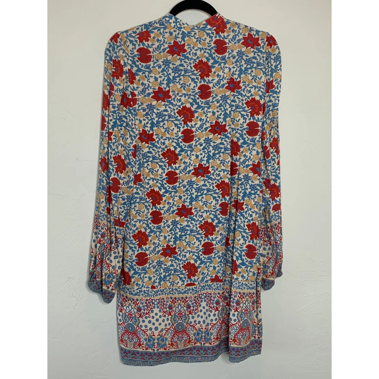 SundayUp Floral Dress Sz Large Cream Orange Gold Blue Boho - Image 6