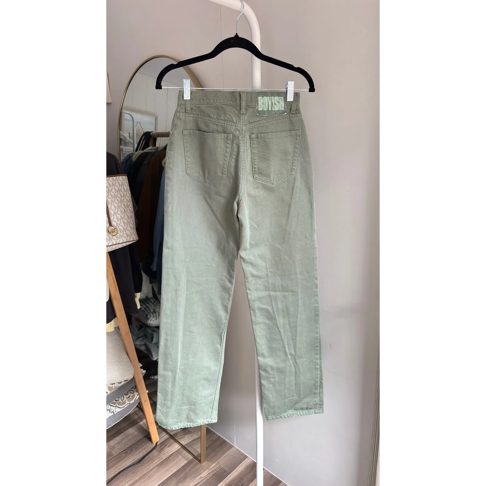 $168 BOYISH Ziggy Free People jeans light green button fly women's size 24 - Image 8