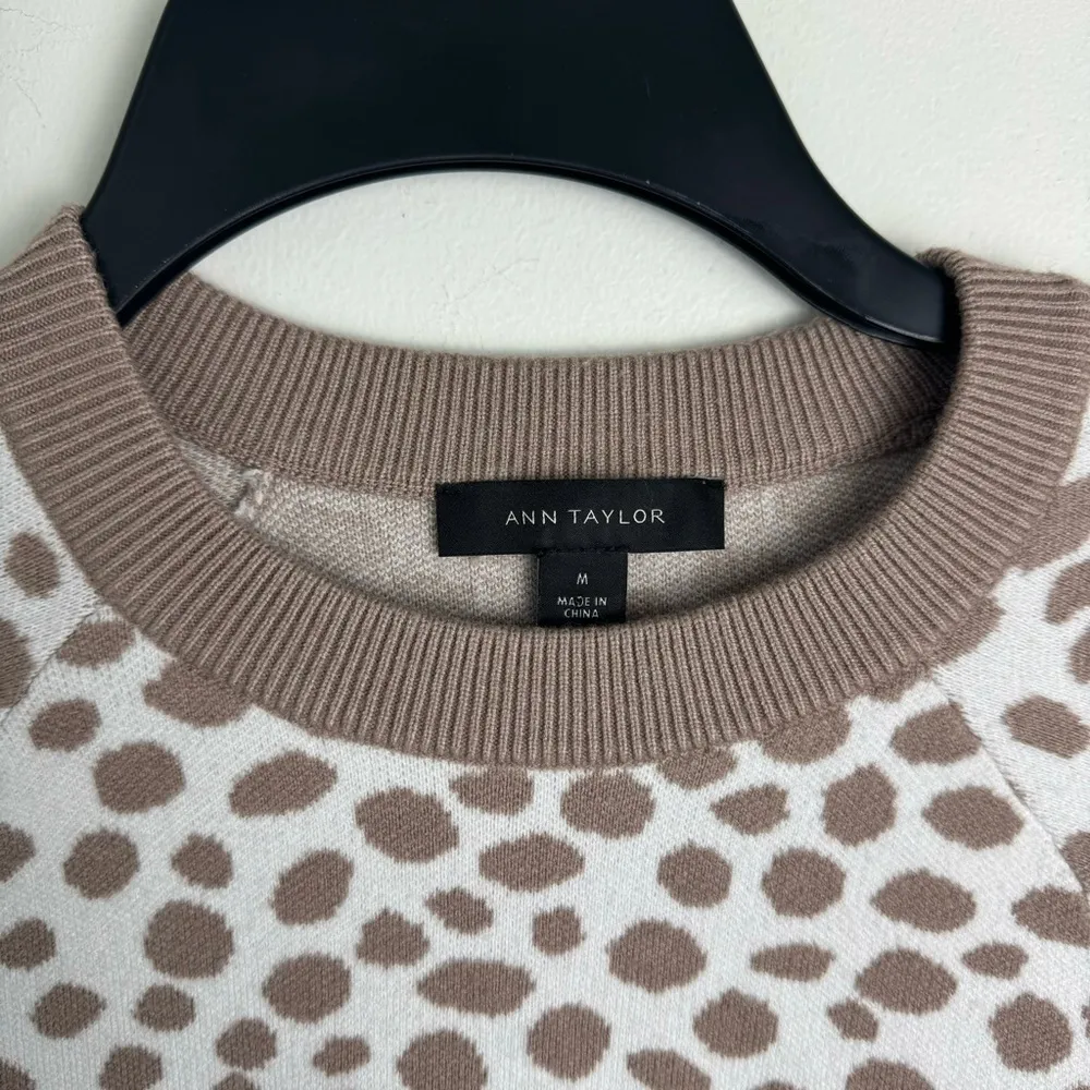 Ann Taylor Leopard Print Wool Blend Round Neck Sweater Size Medium Neutral Color - Image 5