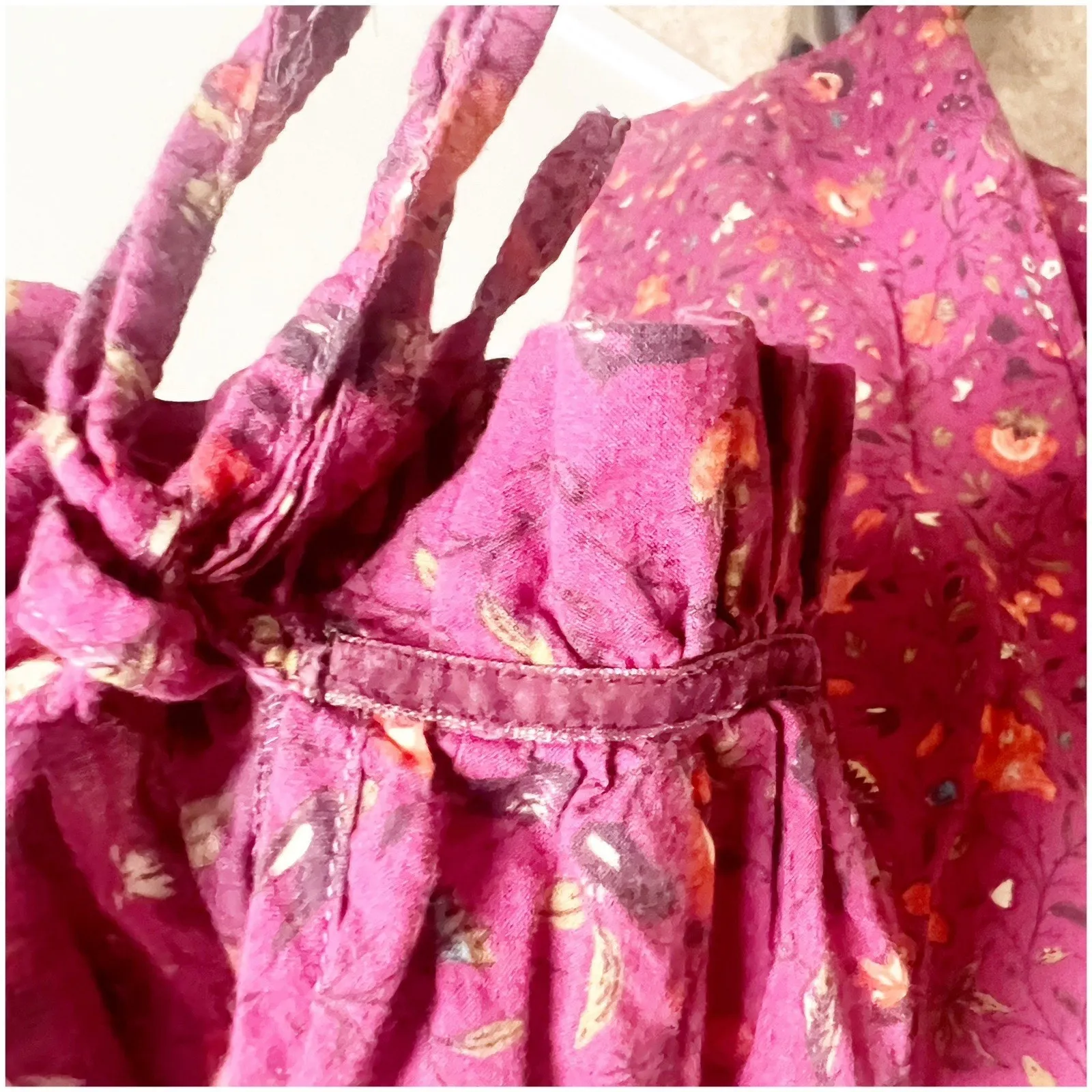 Sundance Women’s Floral Button Front Blouse Prairie Style High Collar Berry Med - Image 13