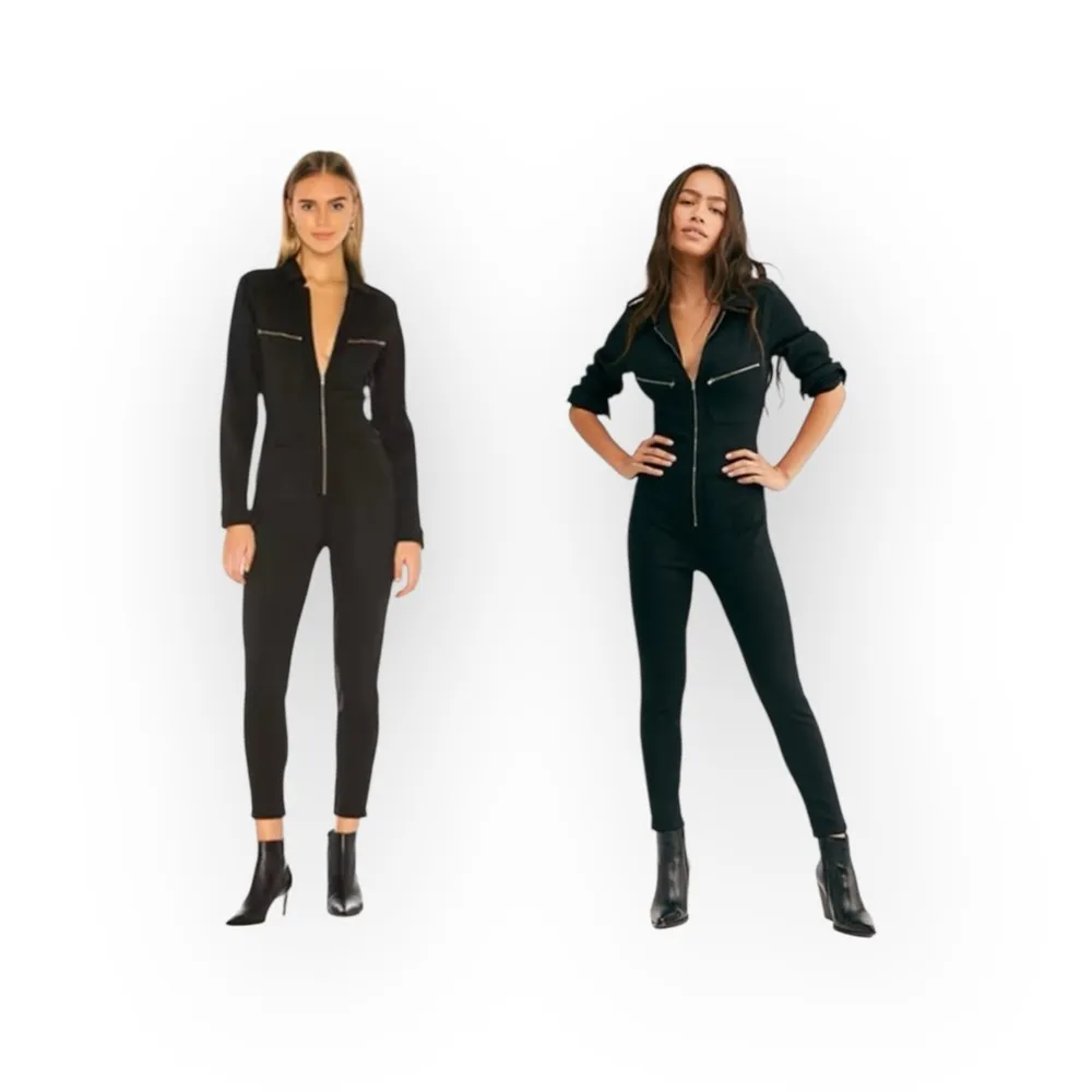 Free People 𒀭Lennox Zip Front Skinny Denim Jumpsuit 𒀭 Medium Black Wash 𒀭 Large - Image 3