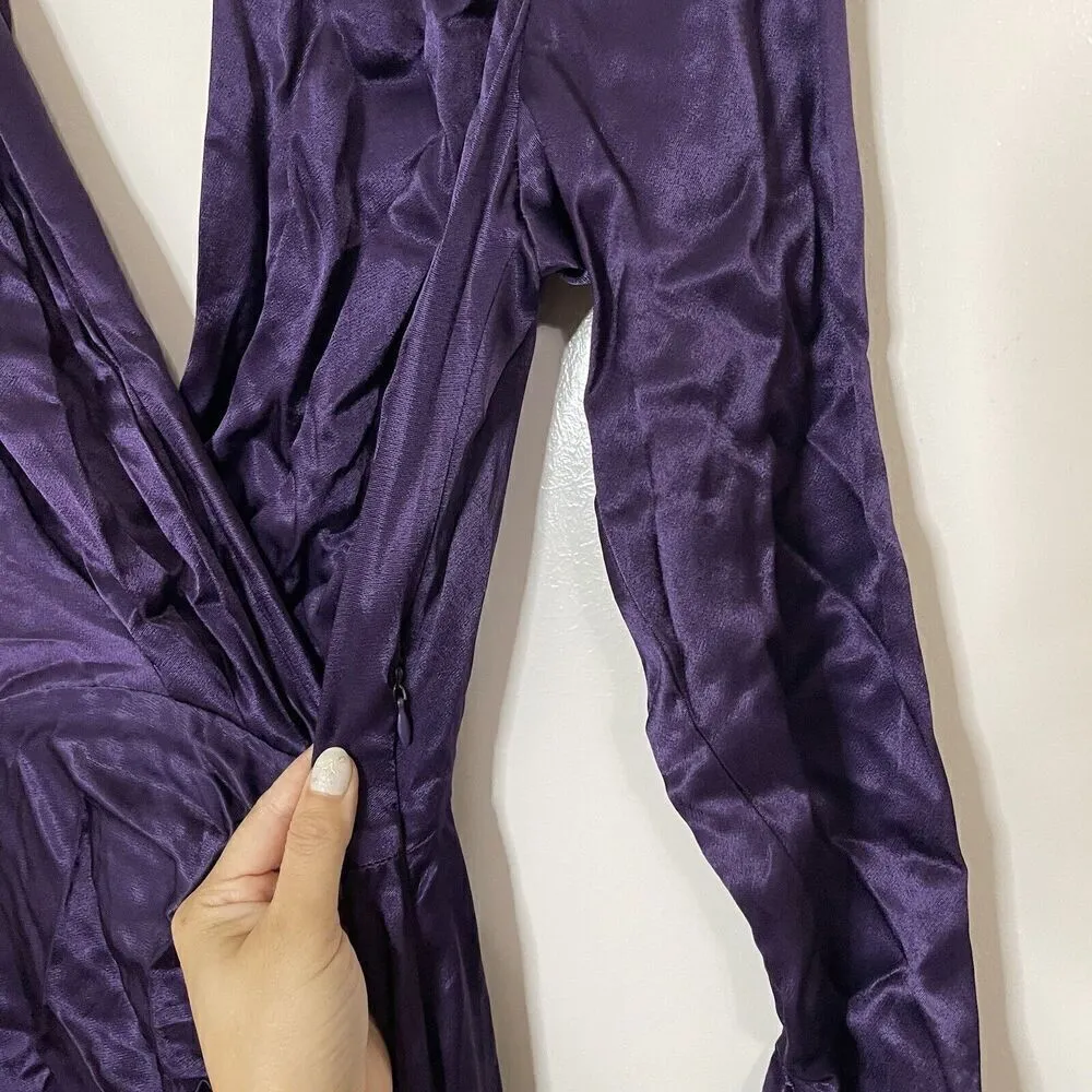 NEW! Mango MNG Purple vneck plunge open back Satin wrapped slit maxi dress US 4 - Image 8