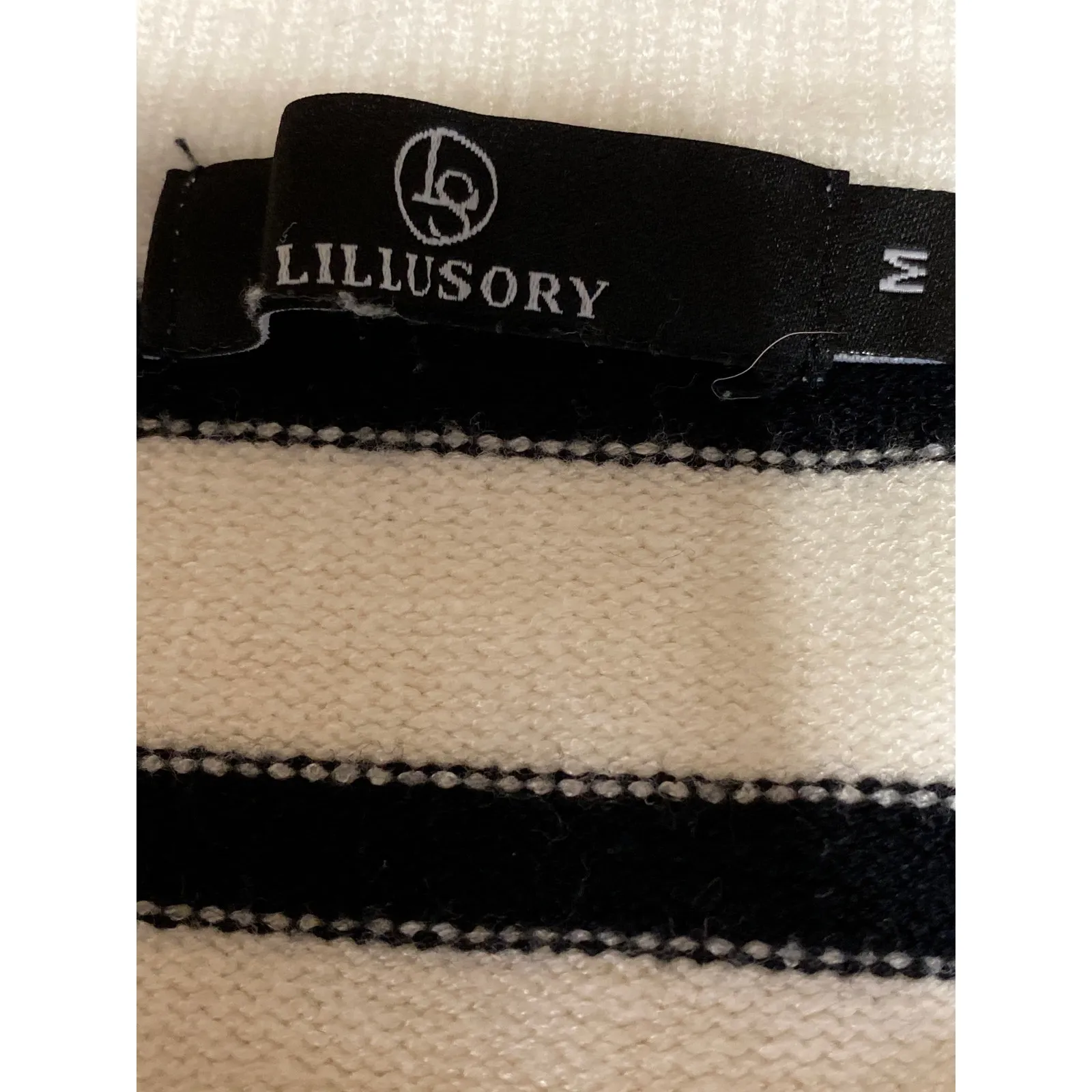 Lillusory Women Black White Striped Long Sleeve Button Up Cardigan Sweater Top M Size M - Image 3