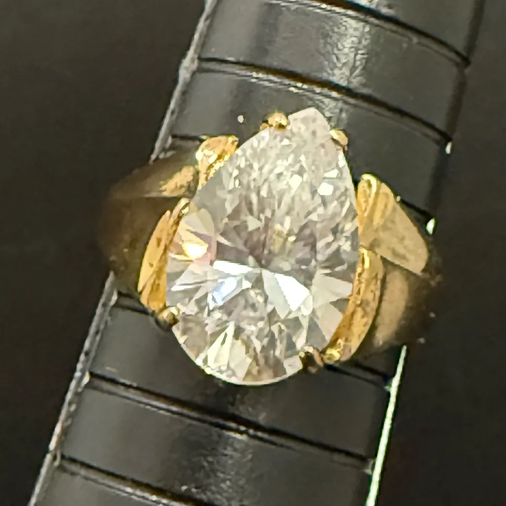 Vintage 925 Gold Over Sterling Silver Teardrop CZ Solitaire Women’s Ring Size 8 - Image 6