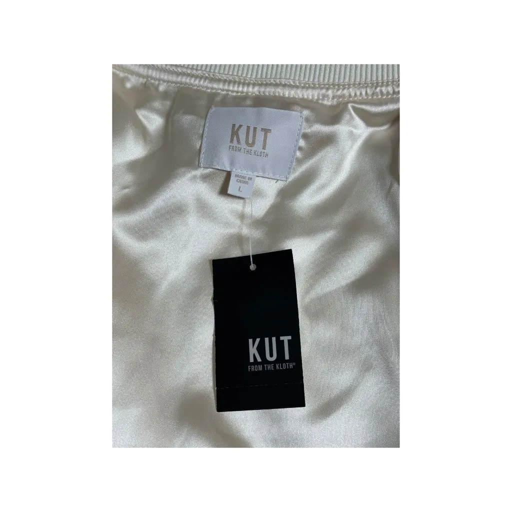 KUT from the Kloth Camilla Bomber Jacket Women’s Size L Snap Button Cream NWT - Image 3