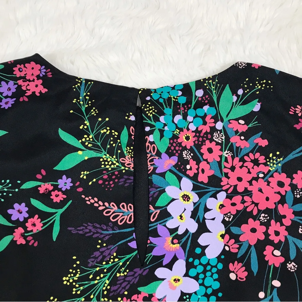 TRINA TURK Black Floral Print Shift Dress Tulip Sleeve Size XS‎ New - Image 9