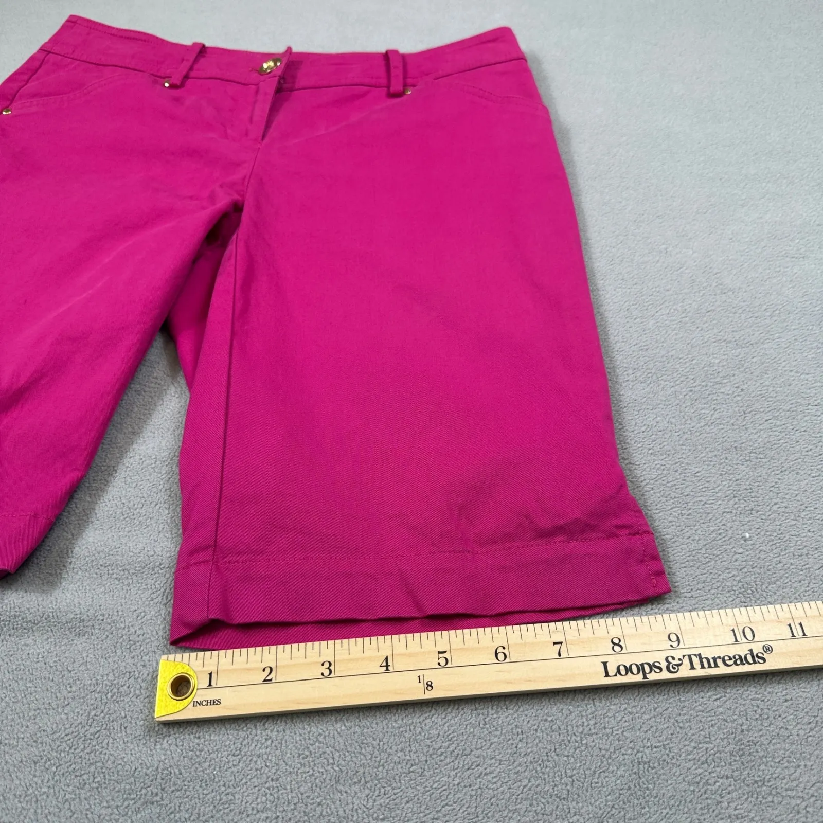 Cache Bermuda Shorts Womens 0 29 W Hot Pink Low Rise Gold Accents Cotton Blend - Image 6