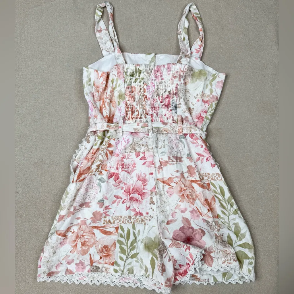 Rachel Zoe Romper Womens Size 6 Multicolor Pastel Floral  Belted Lace Trim - Image 2
