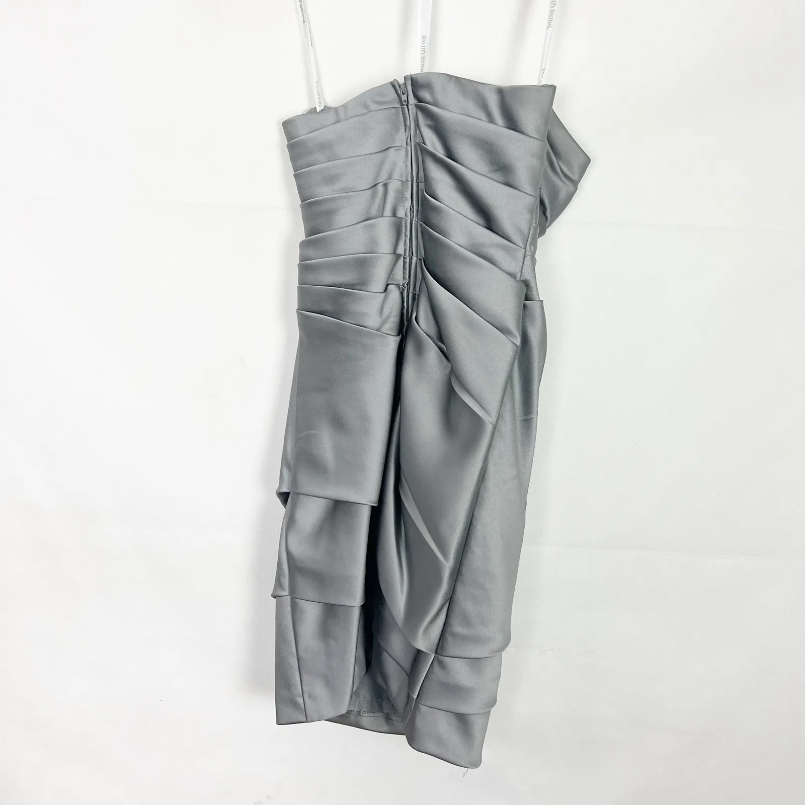 David's Bridal Strapless Pleated Silver Mini Dress Size 4 - Image 4