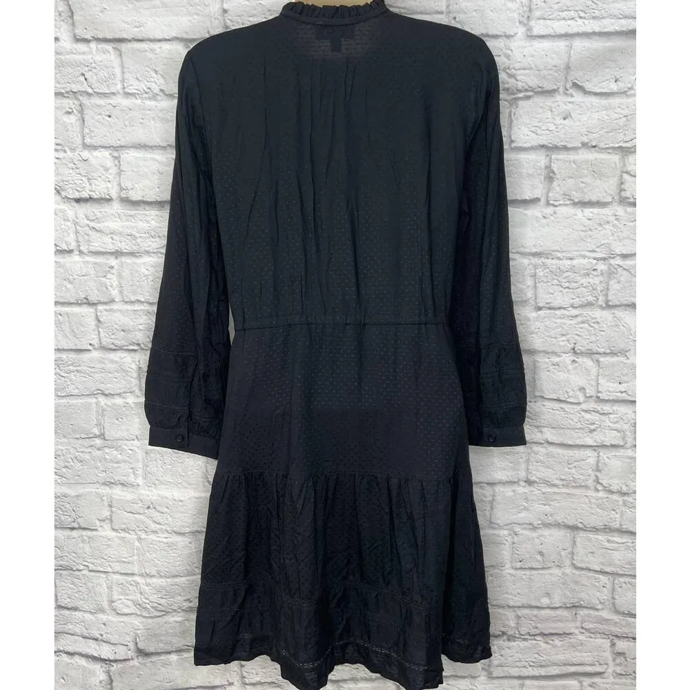 Lucky Brand Womens Mini Dress Black Boho Peasant Size XS Long Sleeve Crochet Dot - Image 4