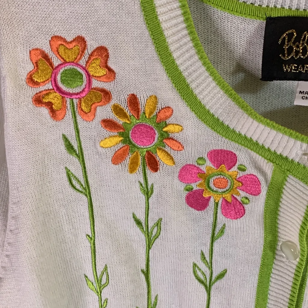 Vintage Bob Mackie Psychedelic Flowers Embroidered Cardigan Size S - Image 4