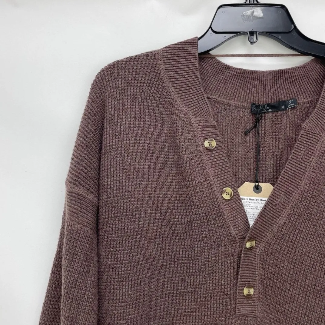 prAna Milani Henley Waffle Sweater Dress Clove Brown Size S NWT Organic Cotton - Image 6