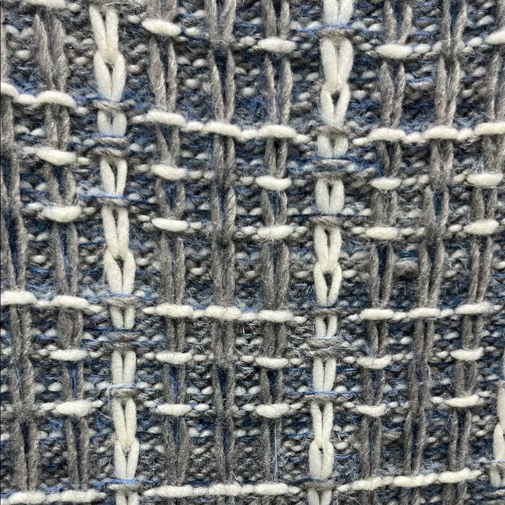 Lea & Viola Blue & White Textured Tweed Like Knit Sweater Sz S - Image 7