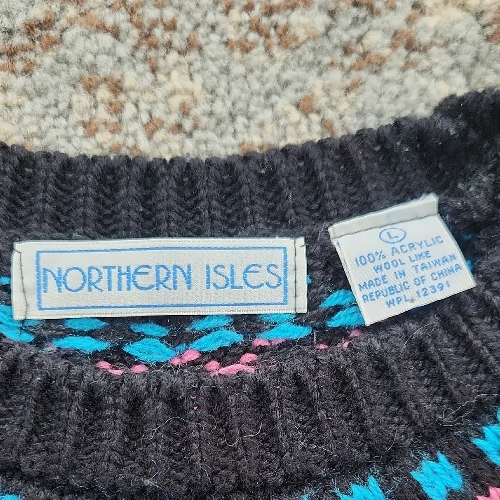 Vintage Northern Isles Knit Print Sweater Black Large - Image 2