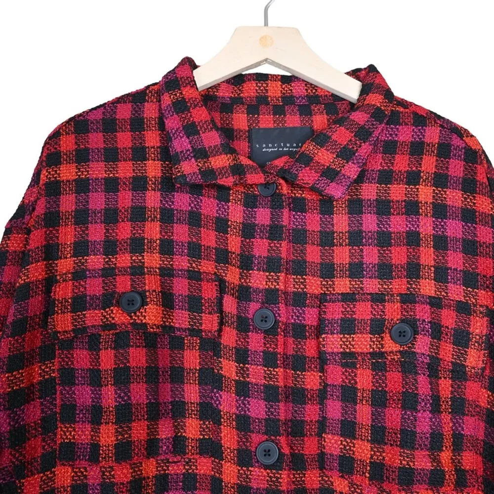 Sanctuary Womens M Ashley Bouclé Knit Buffalo Plaid Jacket NEW - Image 4