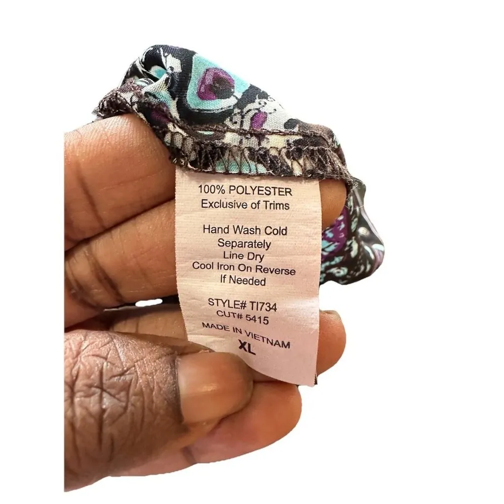 Studio Y Sheer Floral Paisley Beaded  Blouse V Neck Sz XL  Purple Whimsigoth - Image 10