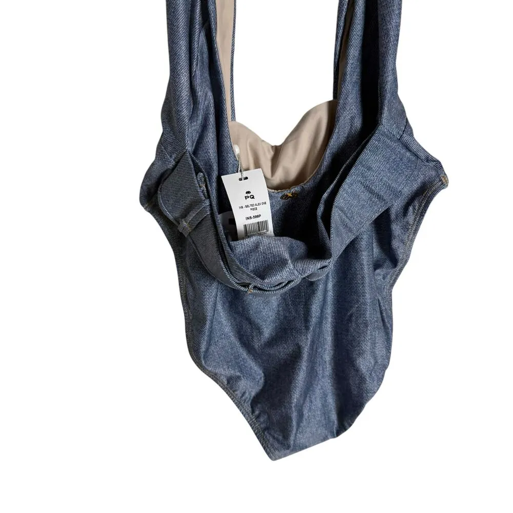 PQ Alex Belted Indie Sky Blue Crisscross Halter Backless One Piece Swimsuit Sz M Size M - Image 7