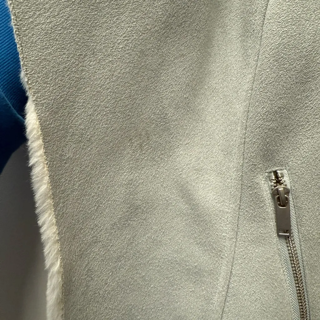 Mint Velvet Faux Fur Aviator Gilet, Grey & White | Size Medium Gray - Image 3