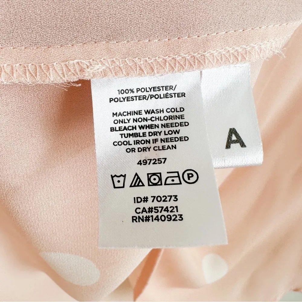 Loft Pale pastel pink white polka dot Sheer Button Front Collared Top sz small - Image 6