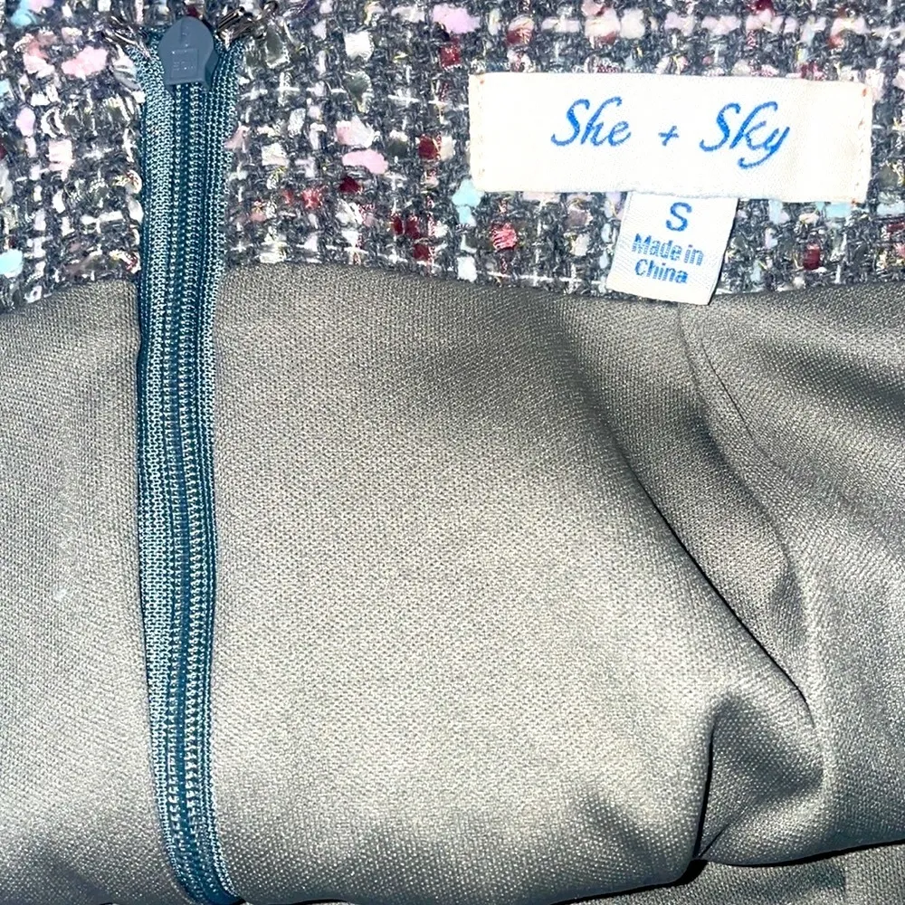 She+Sky Tweed Skirt Women’s Small Plaid Mini  Metallic Y2K Academia Woven Twee - Image 3