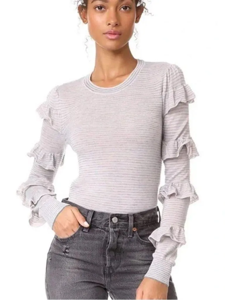 Rebecca Taylor del Ruffle sleeve Crew Neck stripe Sweater wool alpaca size XS - Image 1