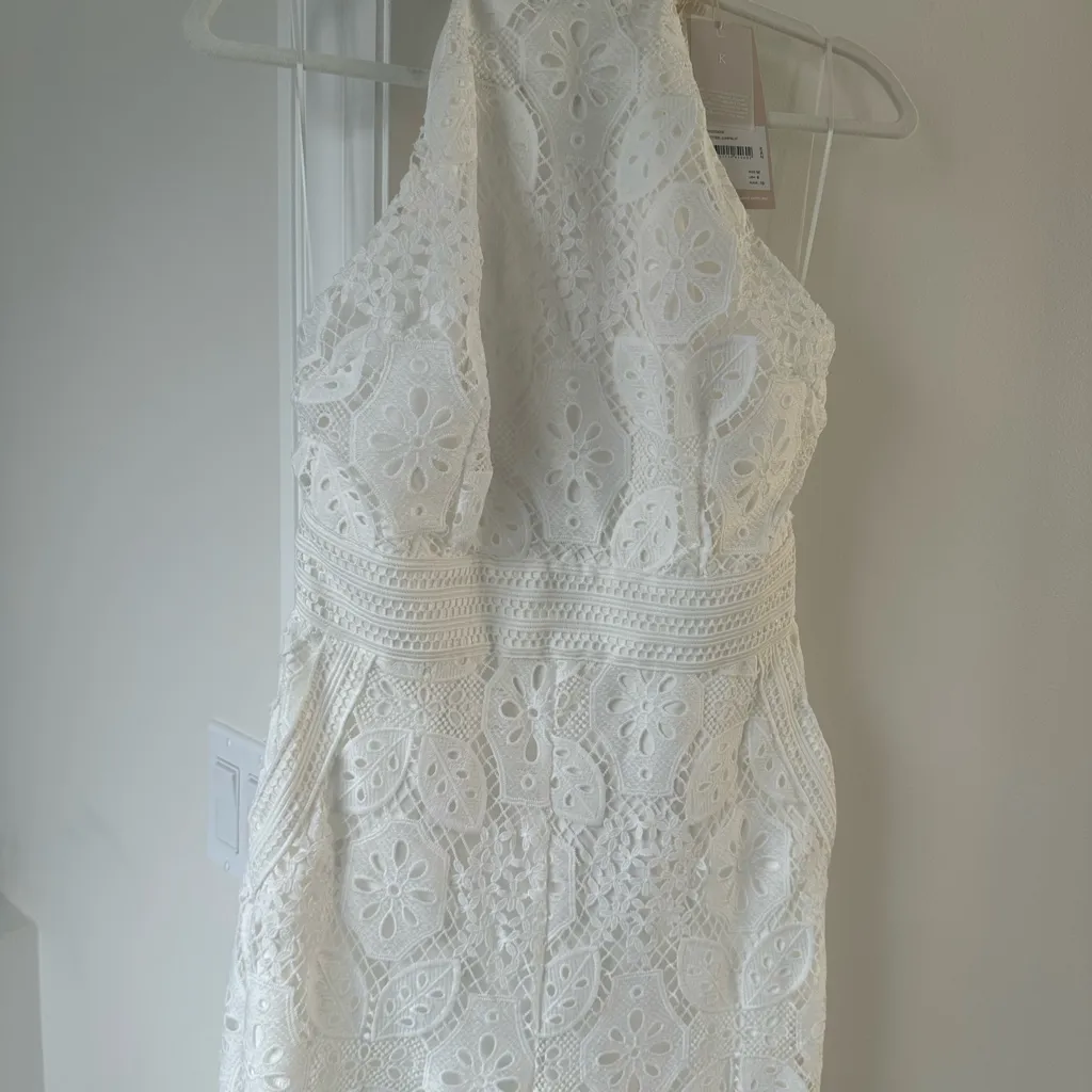 Keepsake White Halter Lace Jumpsuit Size M - Image 7