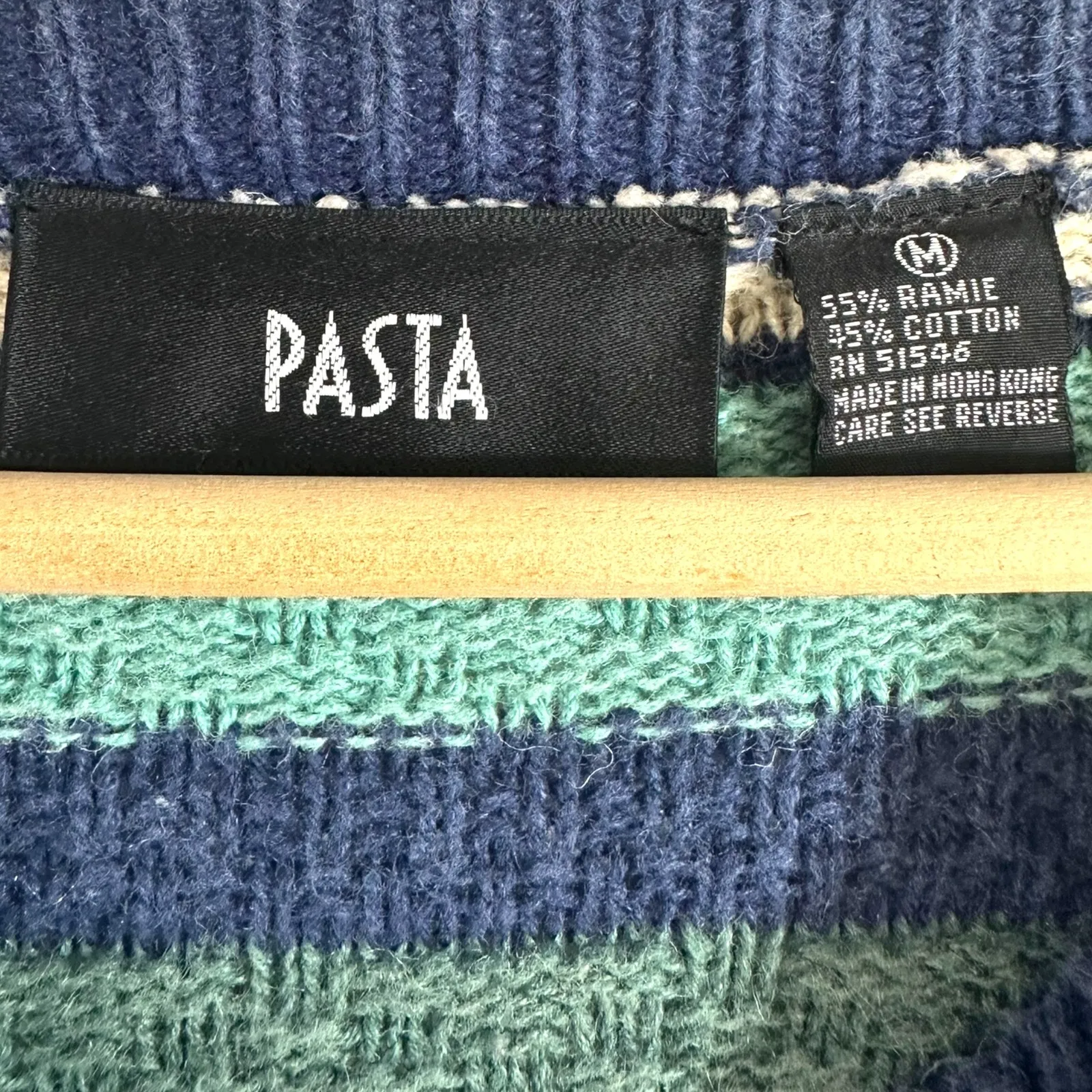 Vtg 90s PASTA Women’s Cardigan Sweater Striped Blue Ramie Slouchy‎ Cozy Preppy Size M - Image 6