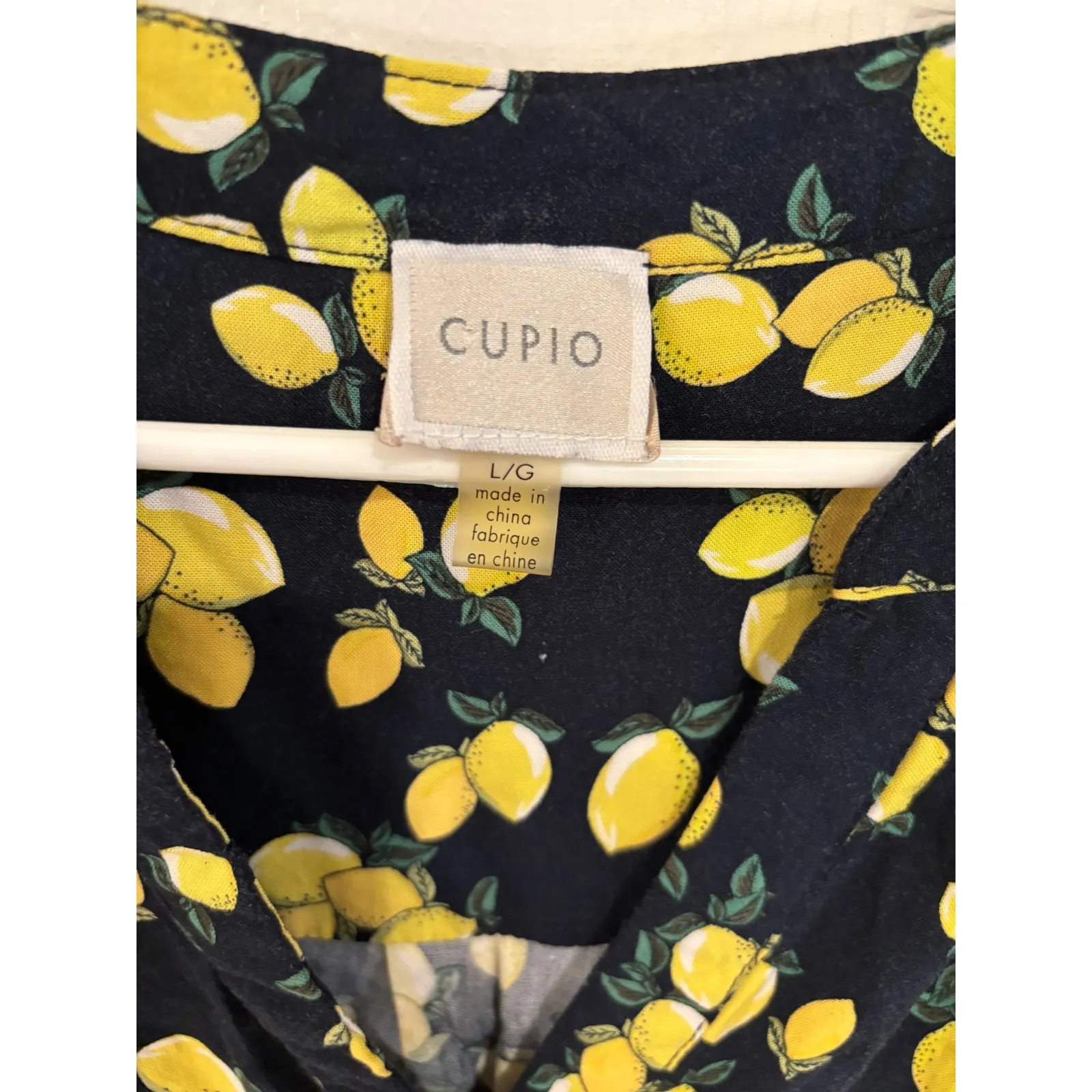 Cupio Lemon Print Dress Sleeveless V-Neck Midi Casual‎ Summer Large - Image 3