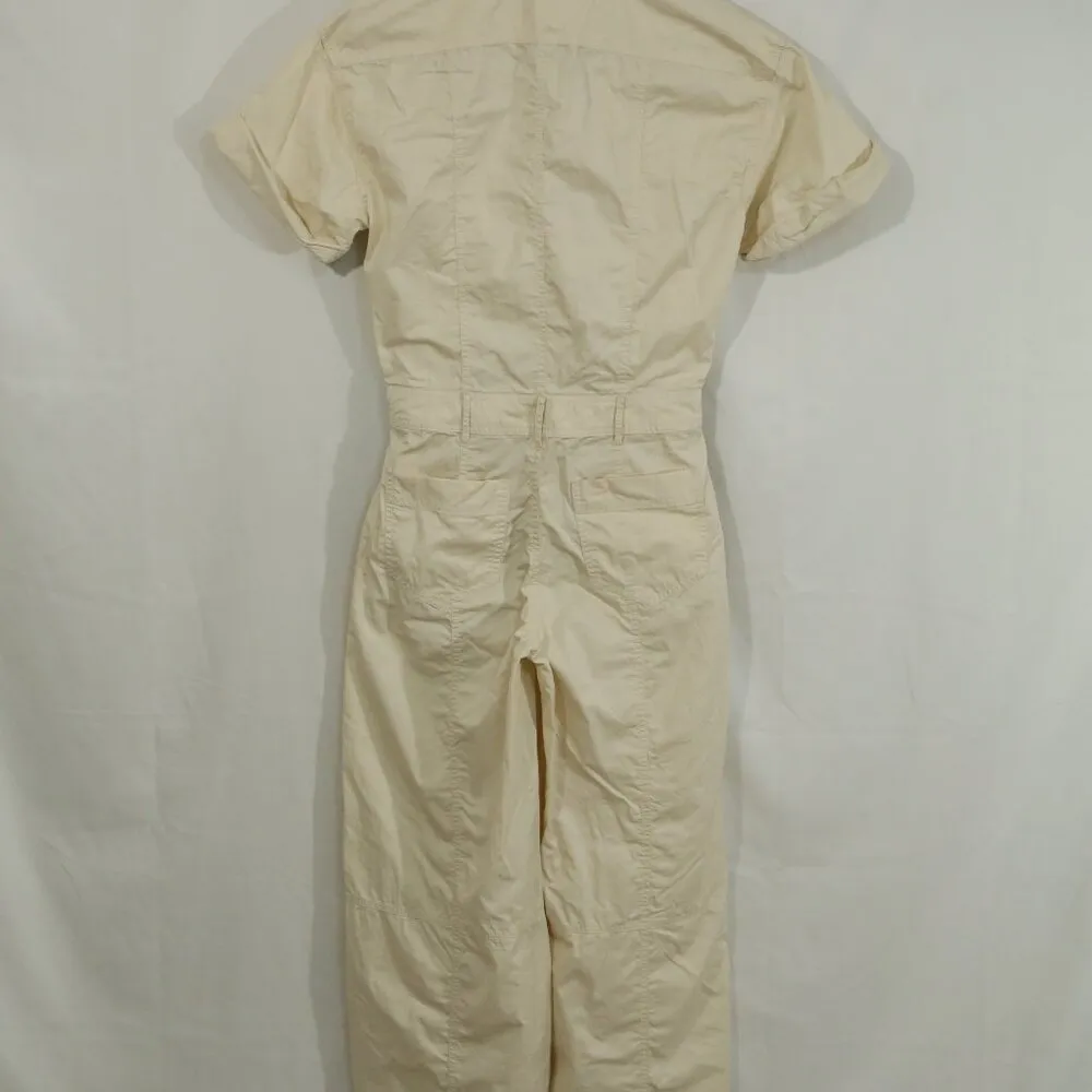 Zara Utility Jumpsuit Beige Short Sleeve Zip Front Size xs - Image 7