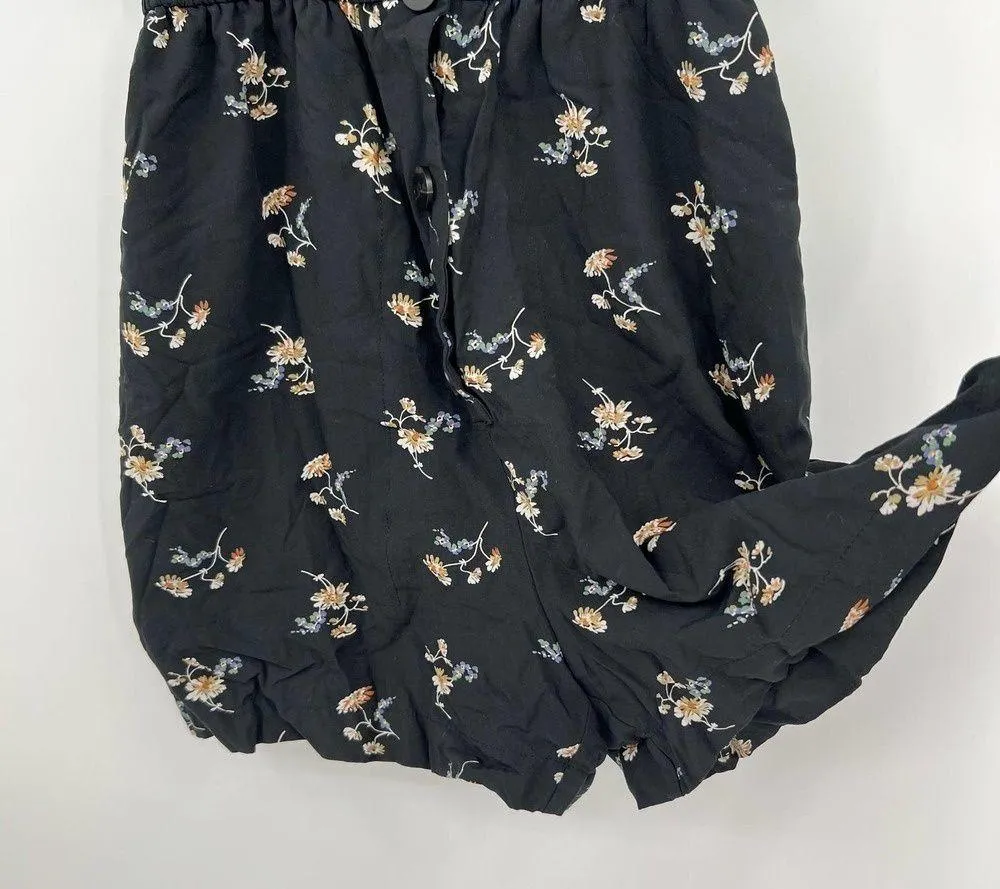 Madewell Button-Front Day Romper in Daisies black floral style AO261 size XS - Image 6