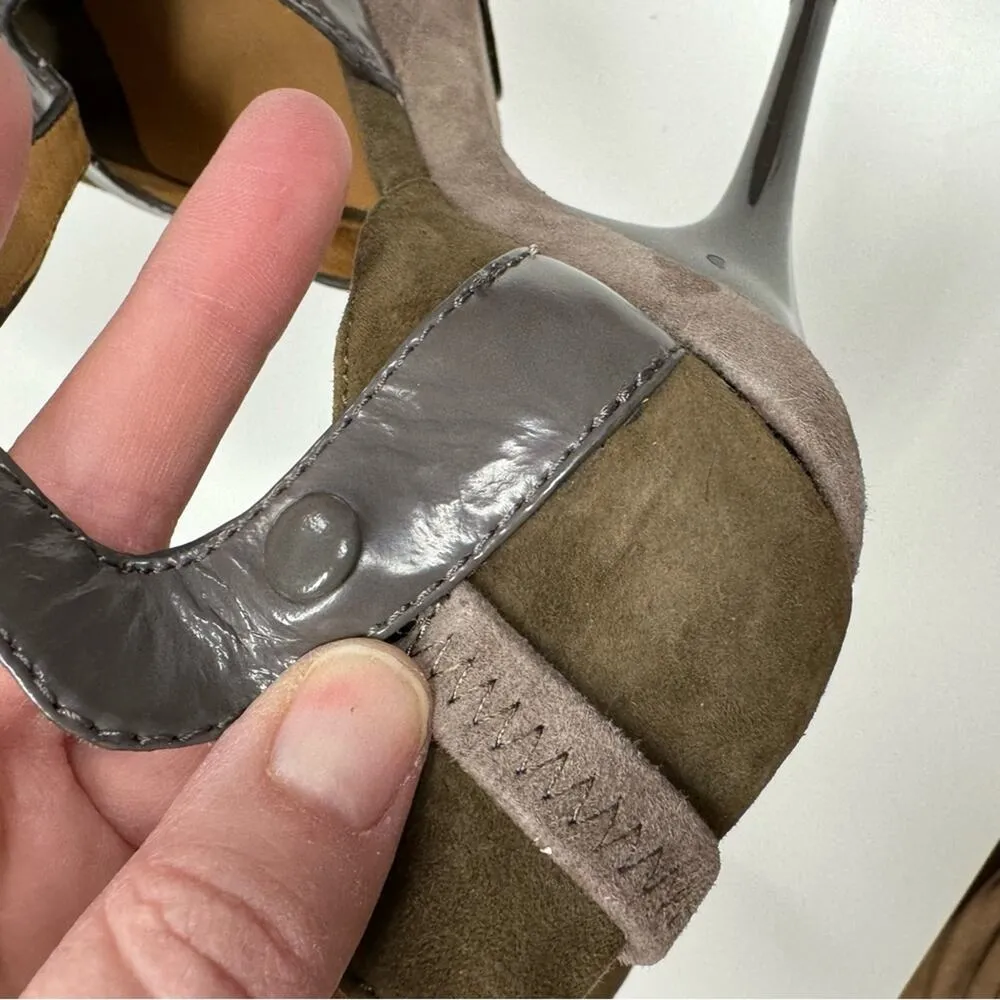 L.A.M.B. Olive Green & Grey Leather Contrast Stiletto Heels Womens 6 Y2K Suede - Image 10