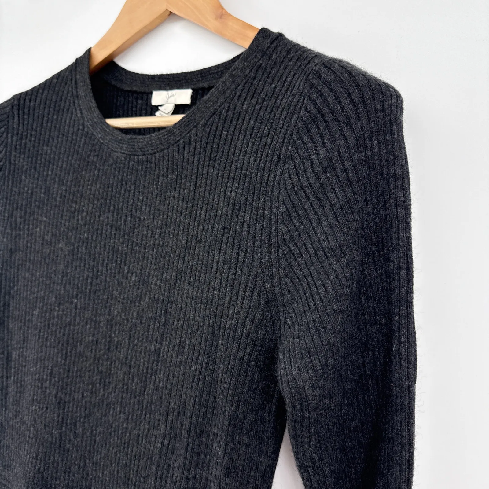 Joie Peronne B Wool Cashmere Sweater Dress Ribbed Pleated Charcoal Gray Large - Image 5