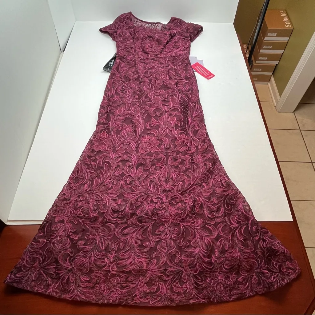 JS‎ Collections Merlot Burgundy Red Jolene Soutache Mesh Maxi Dress Size 6 NEW - Image 9
