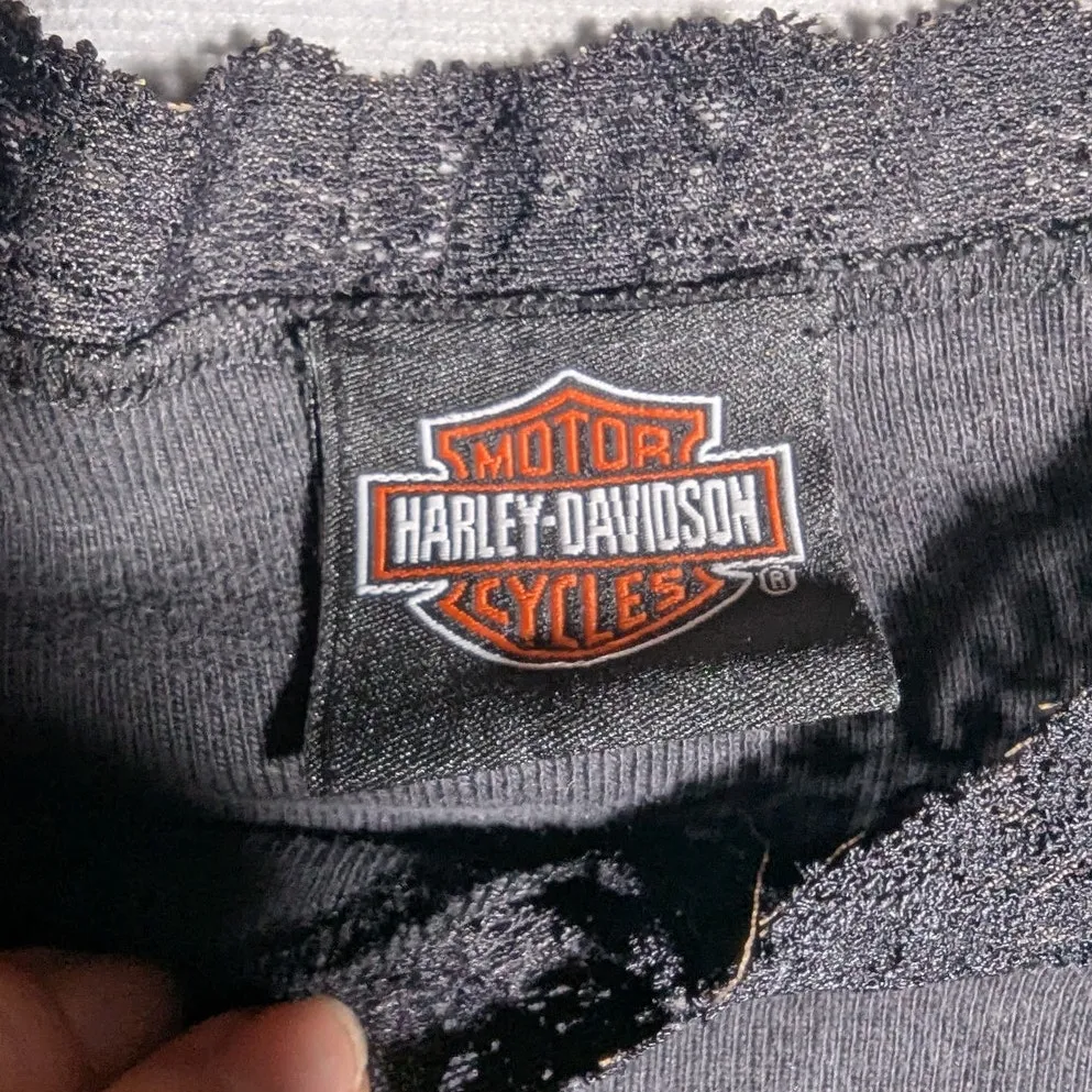 Vtg Y2K Harley Davidson Faded Black Cotton Bell Sleeve Lace Trim Rose Top L Size L - Image 5