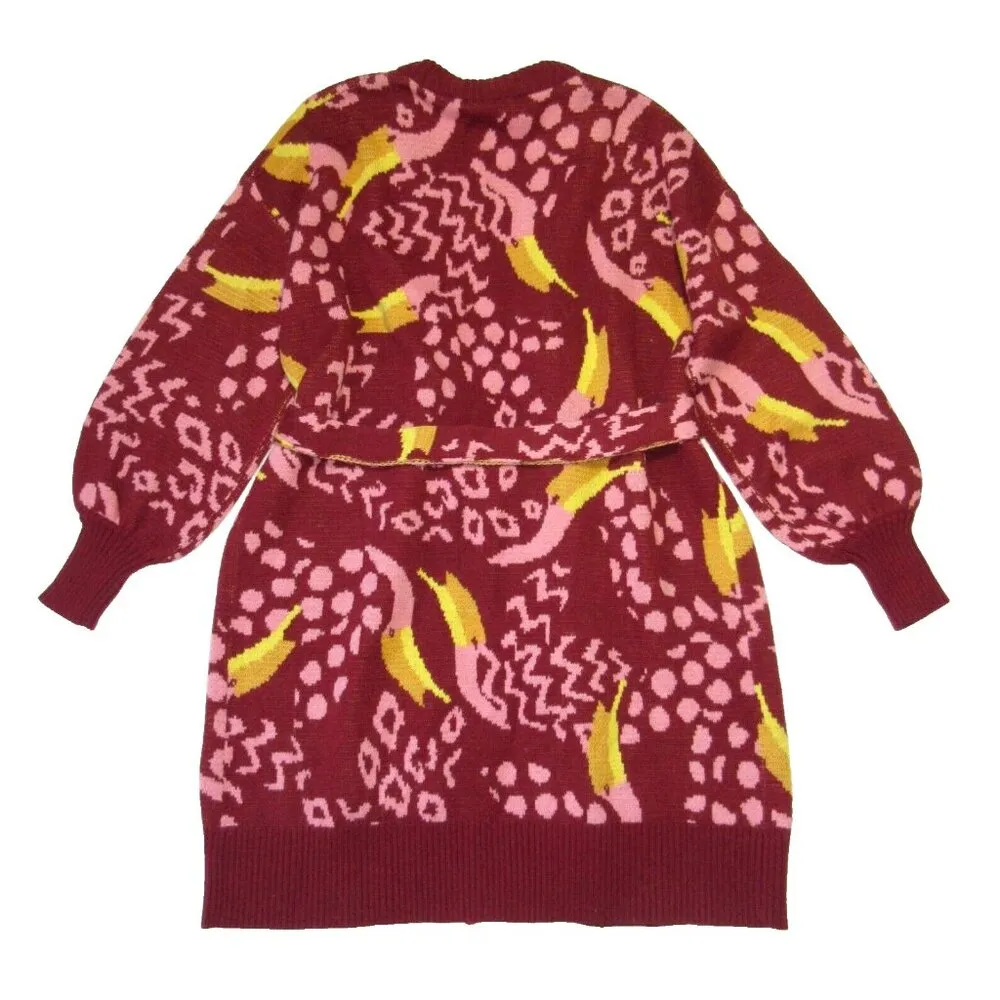 NWT Farm Rio Toucanissimo Cardigan in Red Toucan Belted Long Knit Sweater S - Image 6