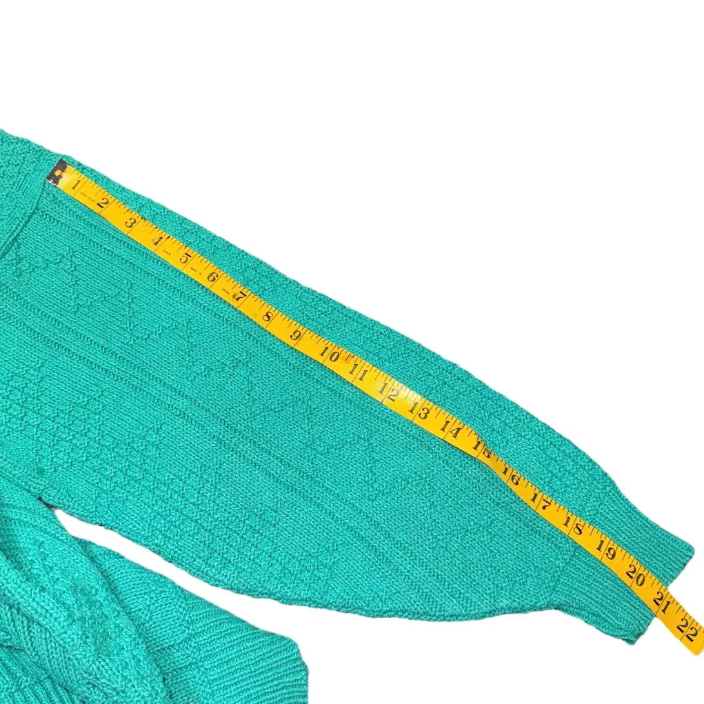 Vintage Nell Flowers Knit Sweater Green Blue Geometric Women’s Small Retro 80s - Image 8