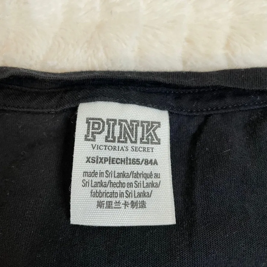 VICTORIAS SECRET PINK Black Cropped Dog Pocket Tee Shirt Extra Small‎ - Image 3