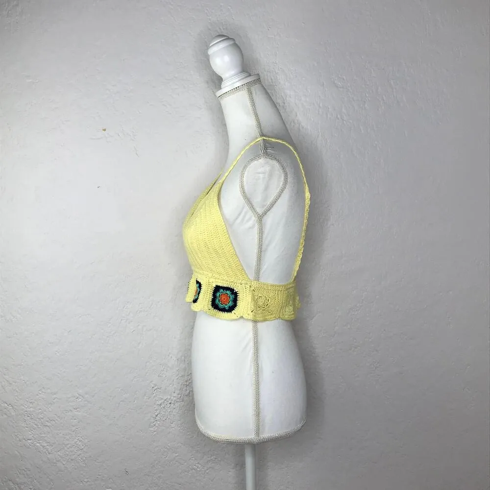 May & July Women's Boho Festival Yellow Crochet Crop Bra Top Size Large - Image 2